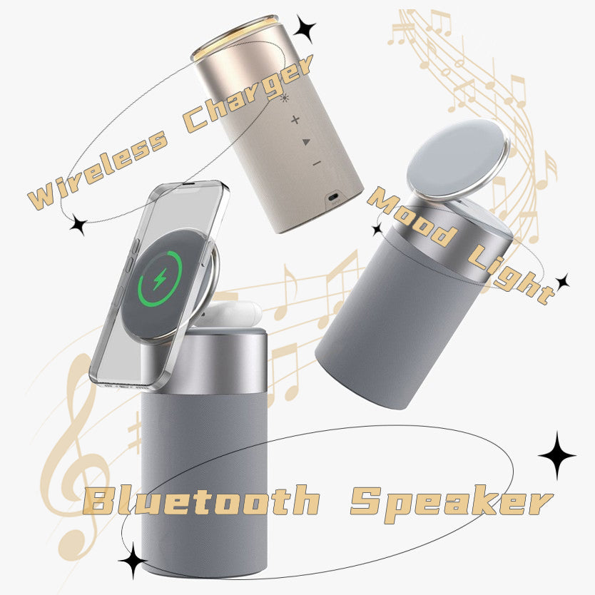 3-in-1 Multi-Function iPhone and AirPods Wireless Charger Portable Bluetooth Speaker with Touch Lamp for Home and Office