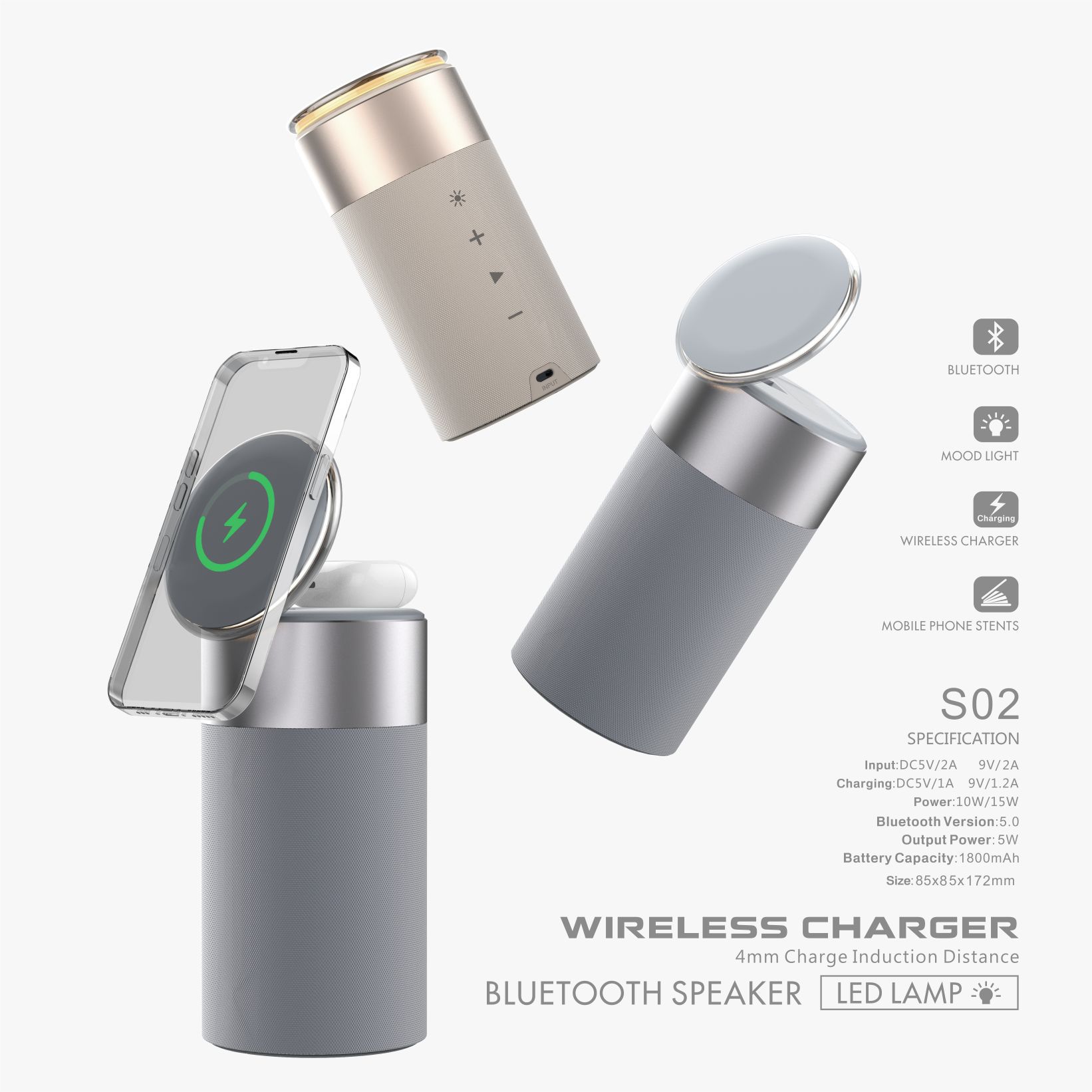 3-in-1 Multi-Function iPhone and AirPods Wireless Charger Portable Bluetooth Speaker with Touch Lamp for Home and Office