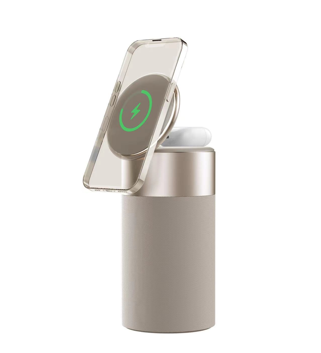 3-in-1 Multi-Function iPhone and AirPods Wireless Charger Portable Bluetooth Speaker with Touch Lamp for Home and Office