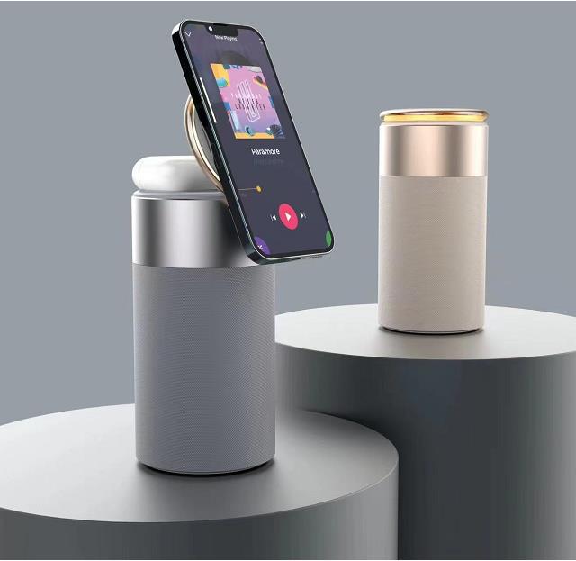 3-in-1 Multi-Function iPhone and AirPods Wireless Charger Portable Bluetooth Speaker with Touch Lamp for Home and Office